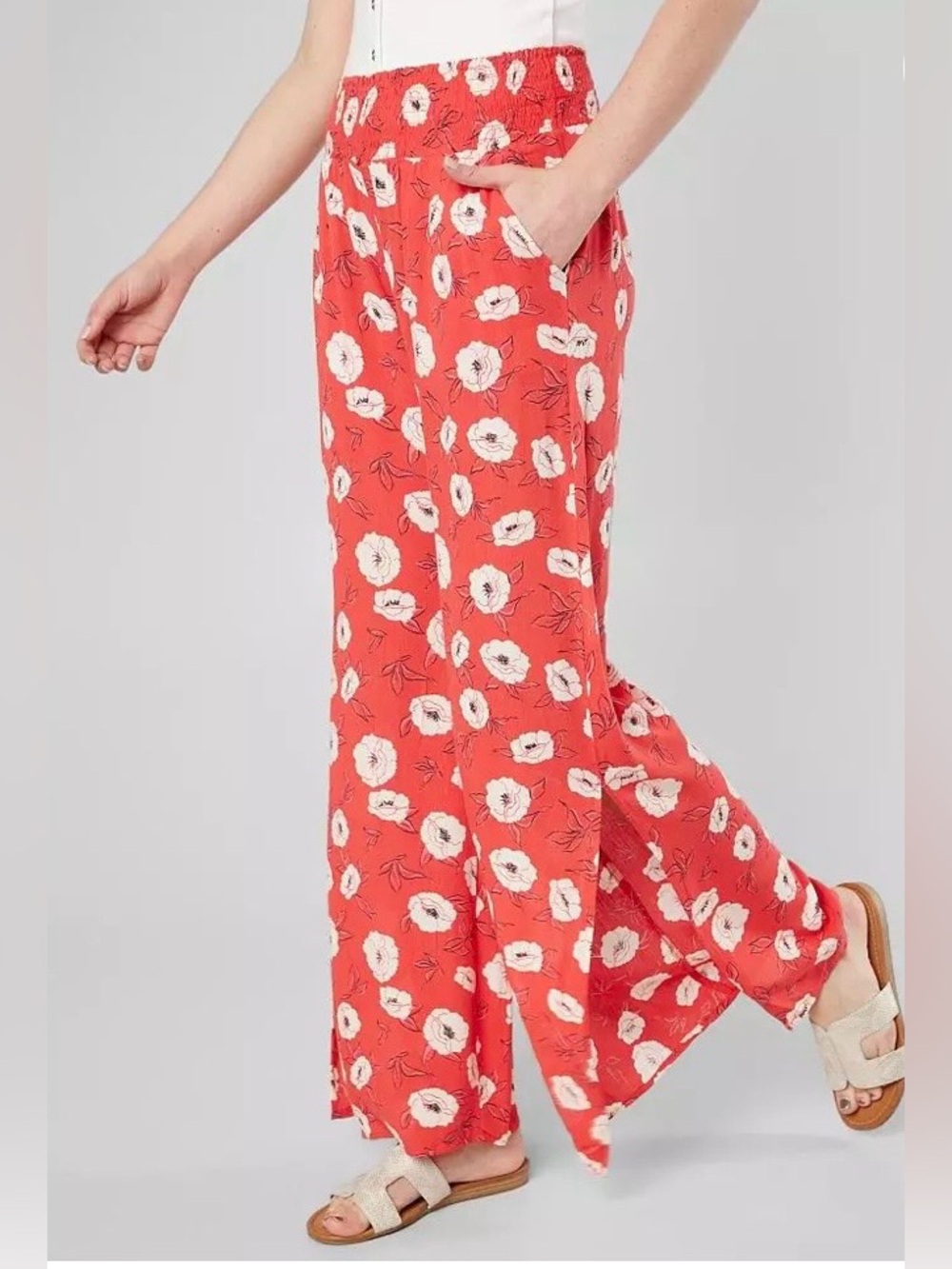 Billabong Coral Red Floral Wide-Leg Pants